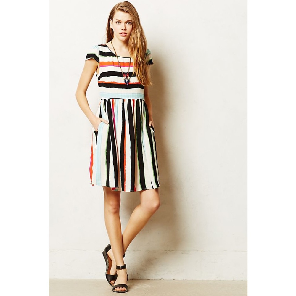 Maeve Peralta Watercolor Striped Flare Dress